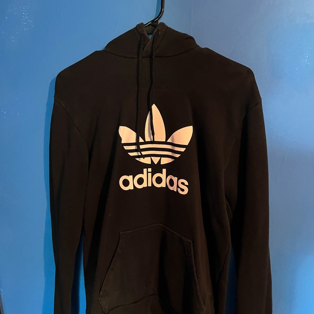 Adidas Men's Black and White Logo Hoodie